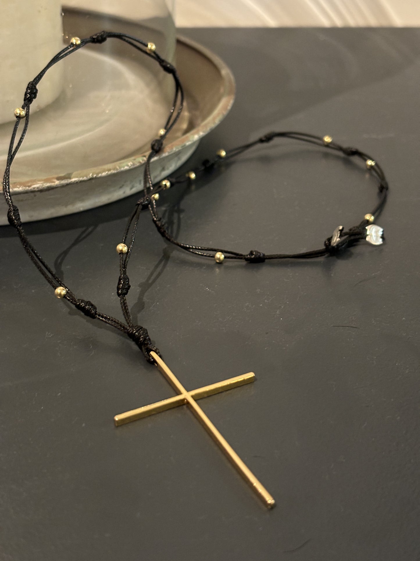 Cruz XL de plata dorada con nudos