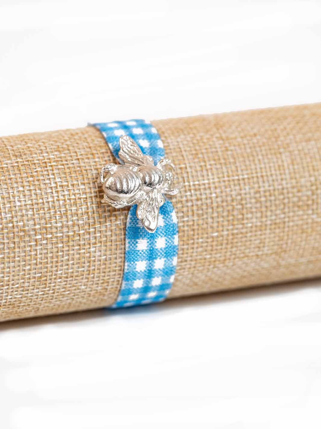 Abeja de plata con tela de cuadros Vichy